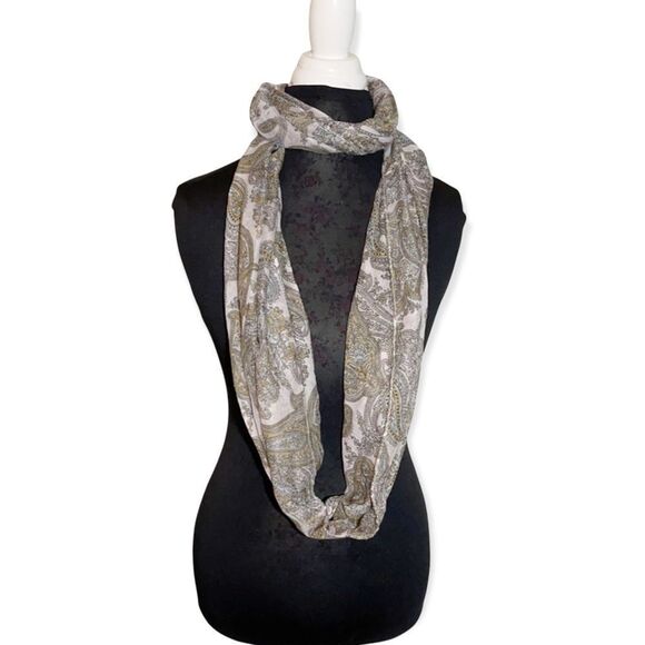 Eternity Scarf Lightweight Muted Autumn Colors Paisley Print - Picture 1 of 14